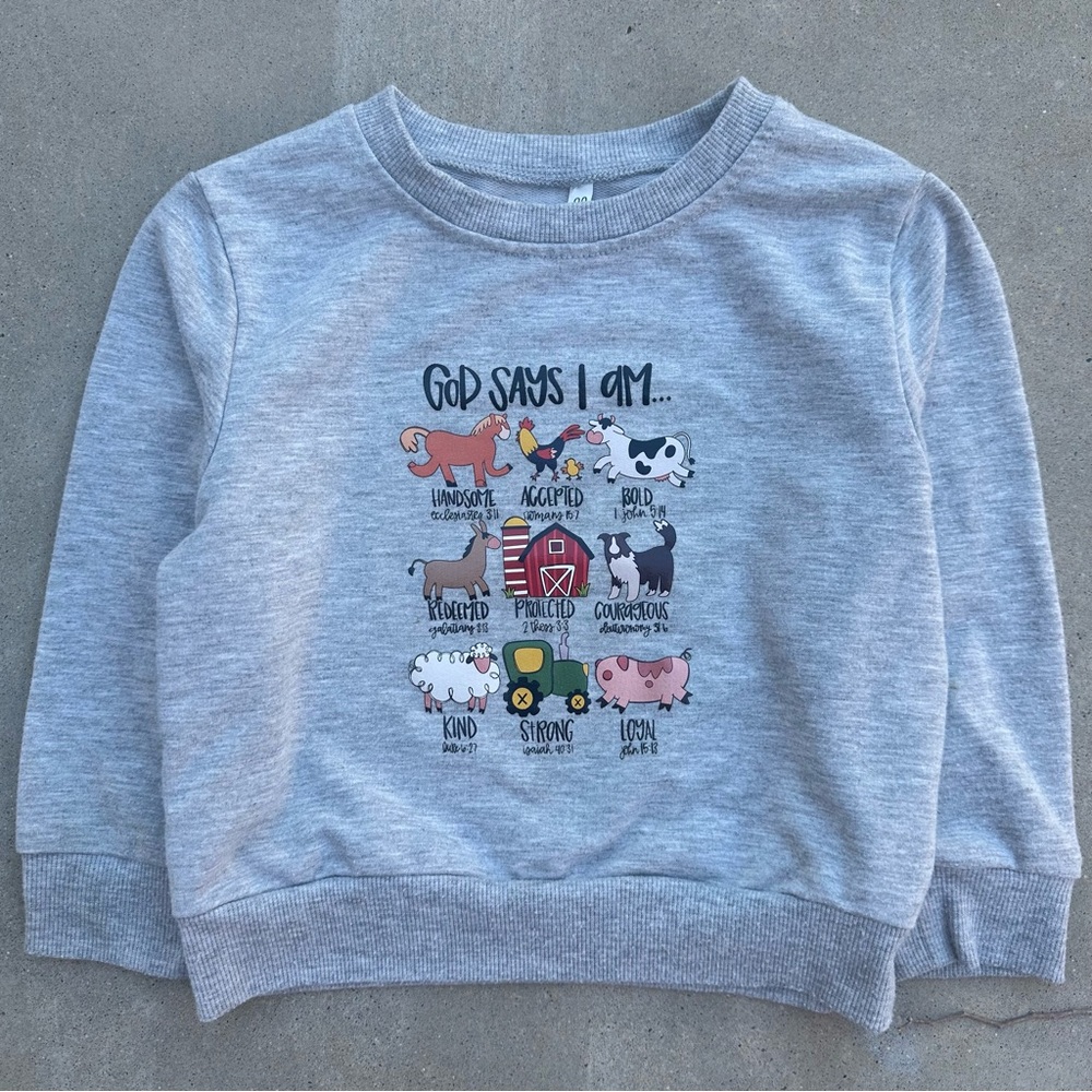 Kids Gray Graphic Crewneck Sweatshirt - 'God Says I Am' Bible Verses